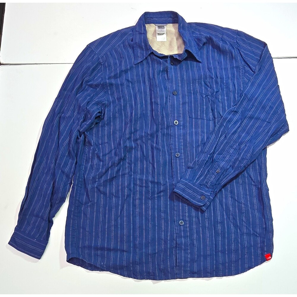 The North Face Men's L Blue Striped Long Sleeve Button-Up Shirt Modal Blend